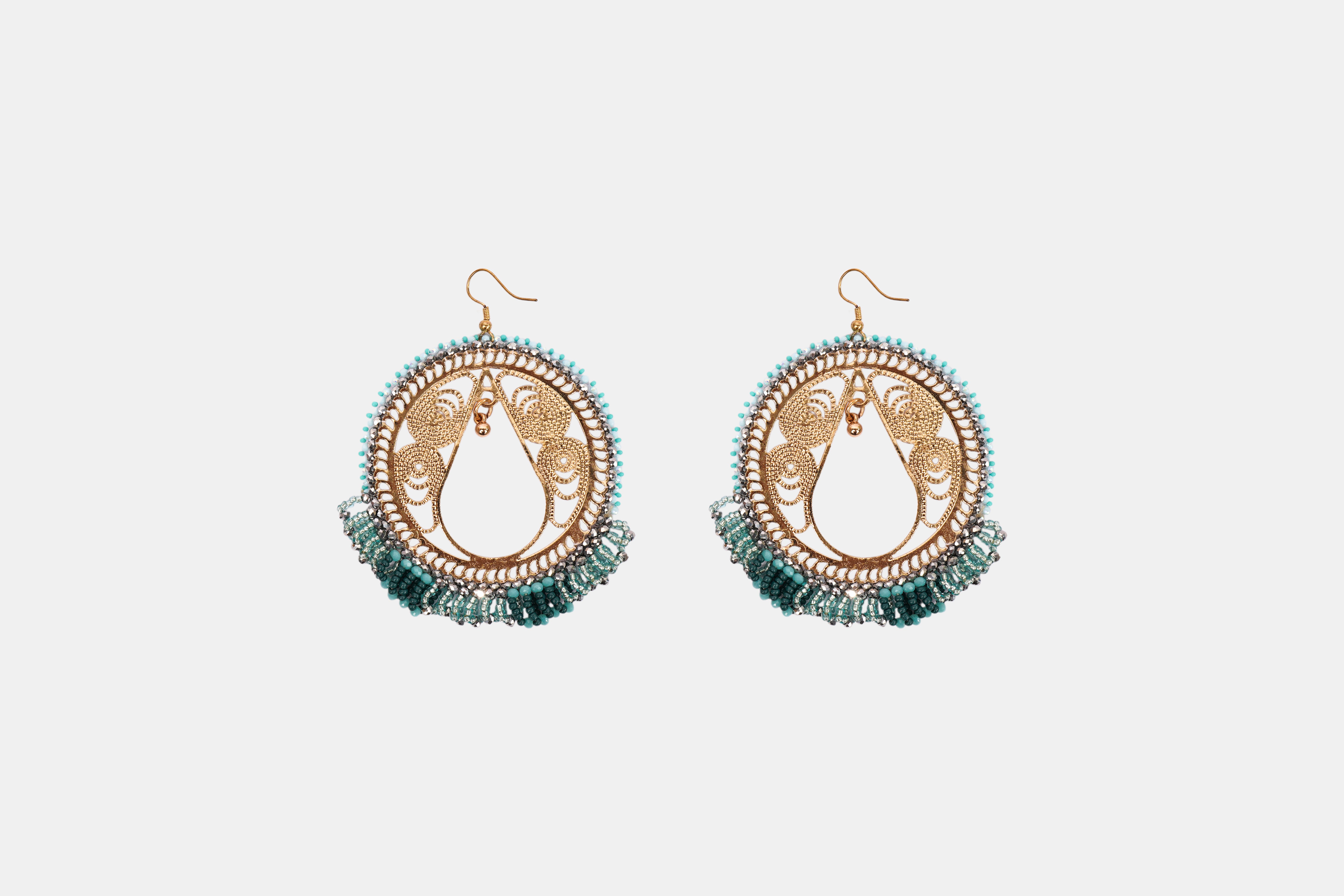 Artisan Peacock-Blue Beaded Hoops