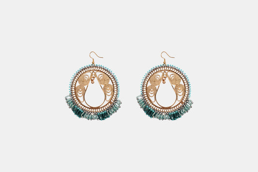 Artisan Peacock-Blue Beaded Hoops