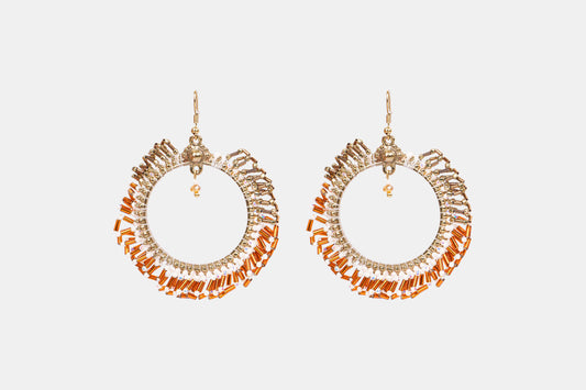 Gilded Autumn Glow Beaded Hoop Earrings