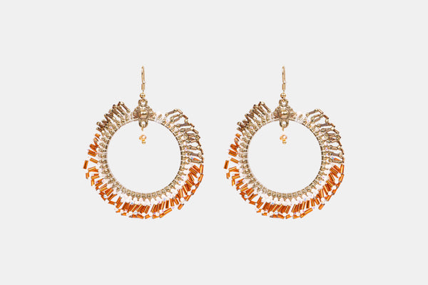Gilded Autumn Glow Beaded Hoop Earrings