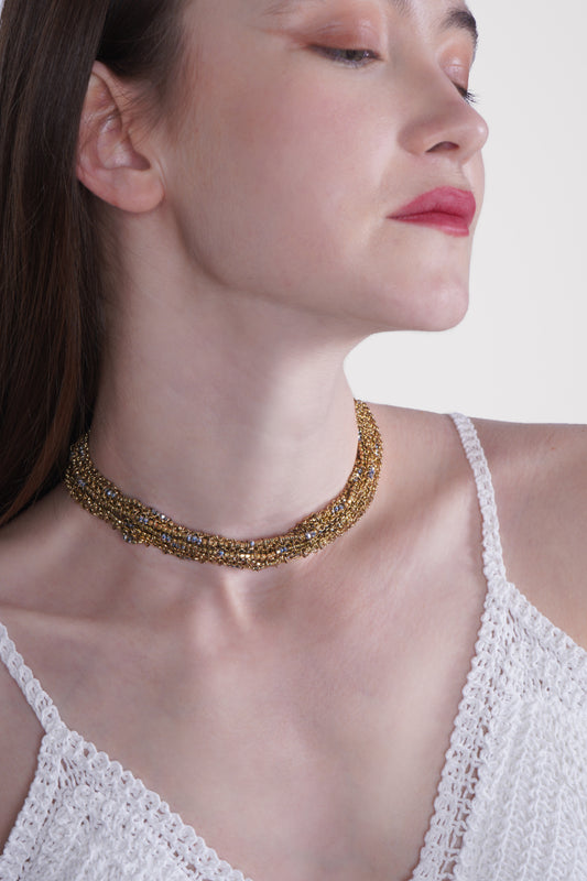 Golden Mesh Beaded Choker Necklace