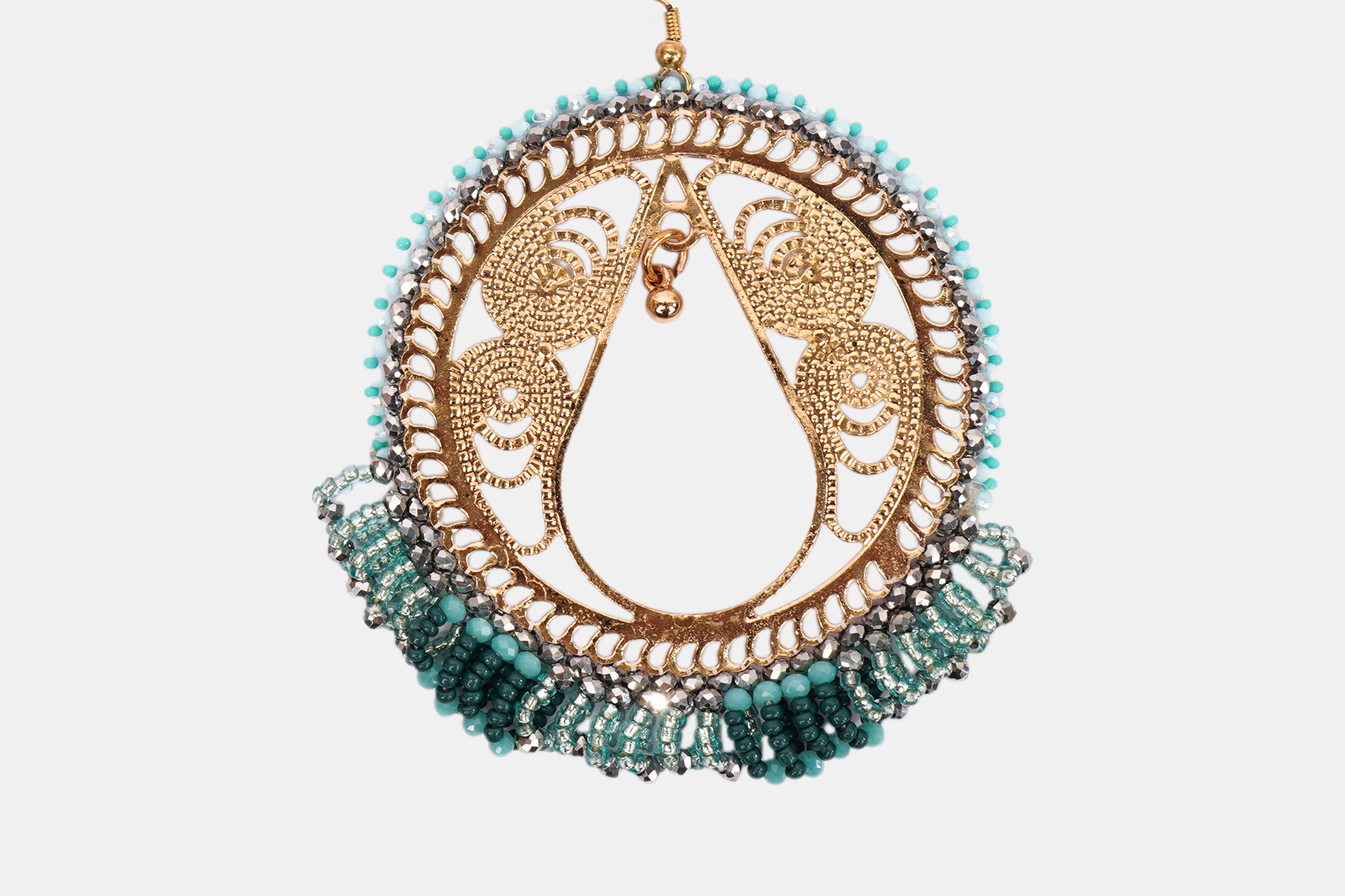 Artisan Peacock-Blue Beaded Hoops